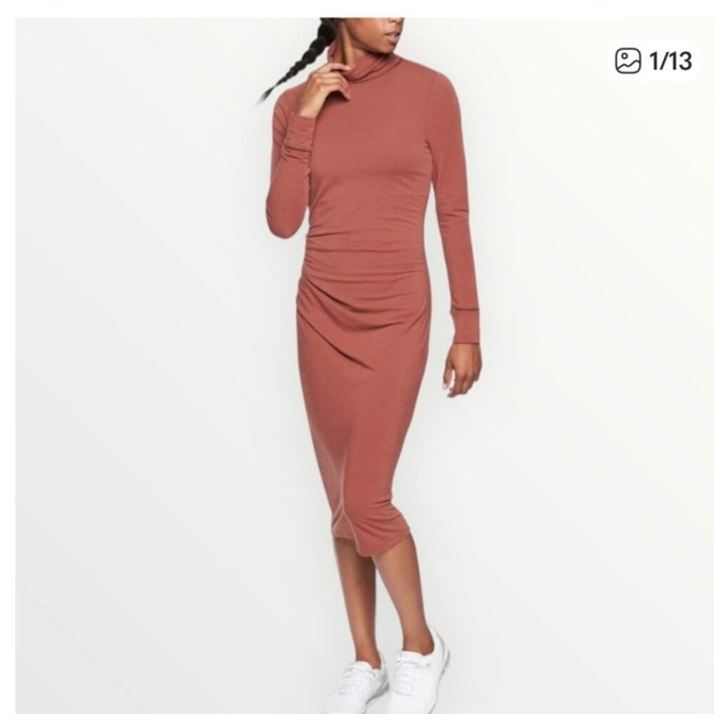 Athleta Industry Turtleneck Midi Dress in Havana Brown Size Large - Picture 1 of 8